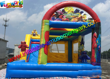 Customized Elmo And Sesame Inflatable Bouncer Slide , Jumping Slide With Pool
