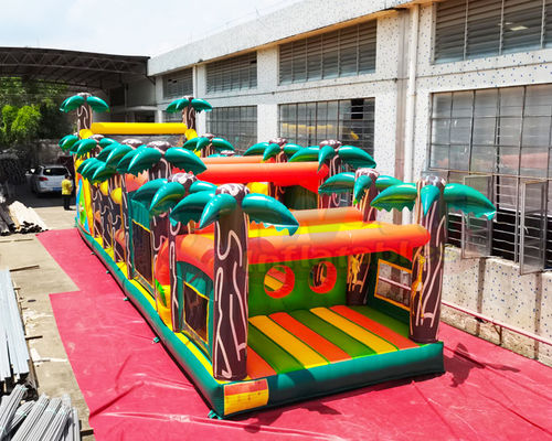 Long Palm Tree Bouncy Castle หลักสูตรอุปสรรคทำให้พอง 13.2X4.7X3 M