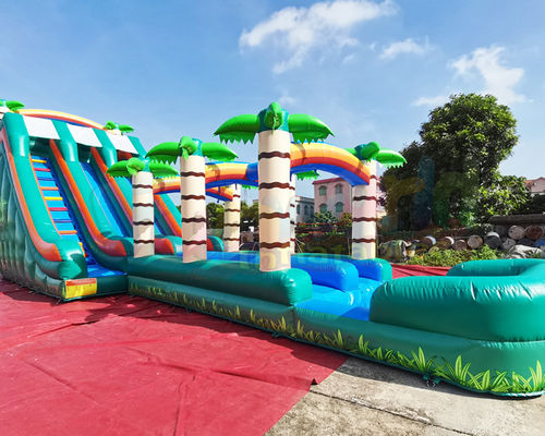 Long Palm Tree Bounce House สระว่ายน้ำสไลด์น้ำทำให้พอง